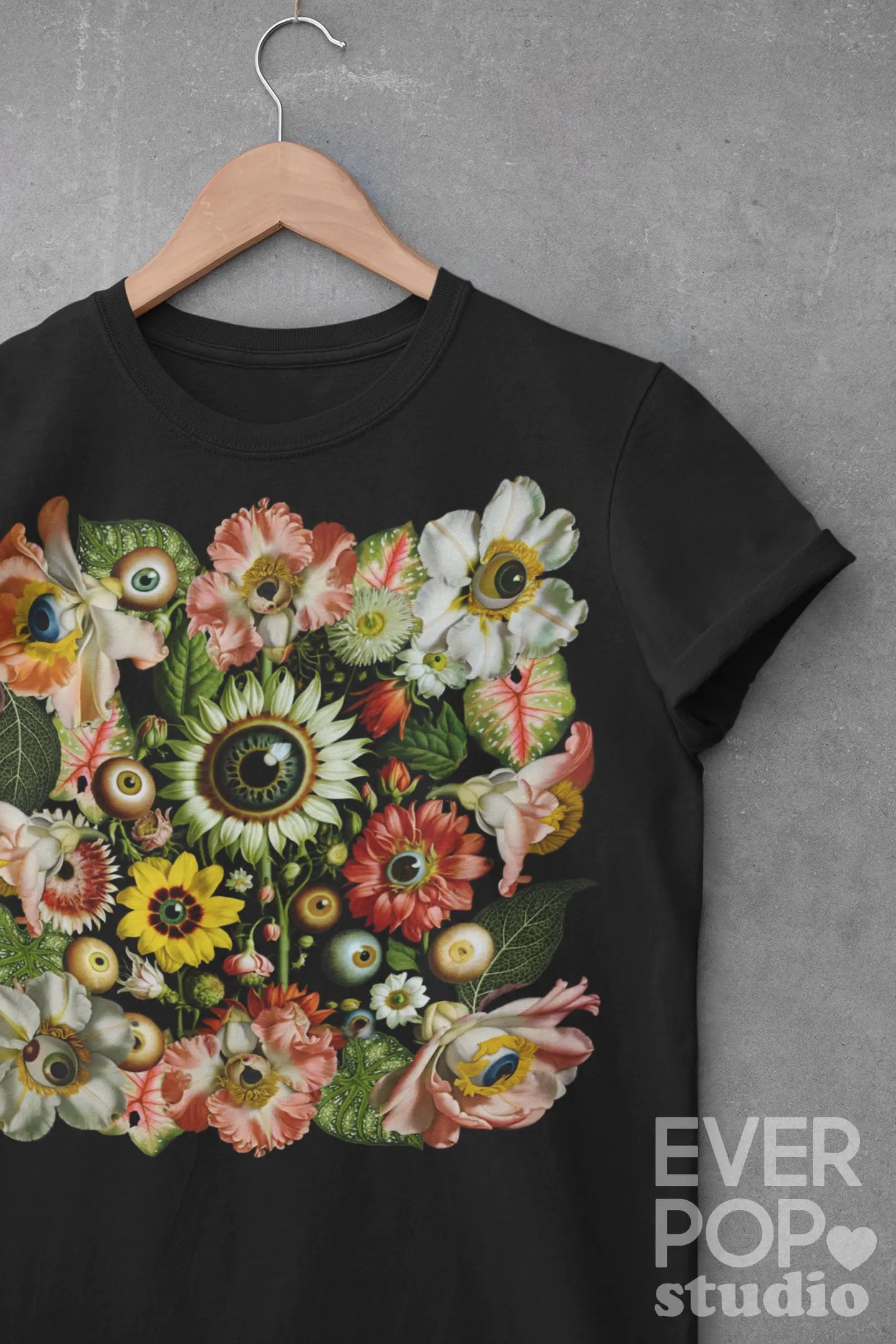 All-Seeing Garden, Surreal Floral Eye Graphic Tee Shirt, Hoodie