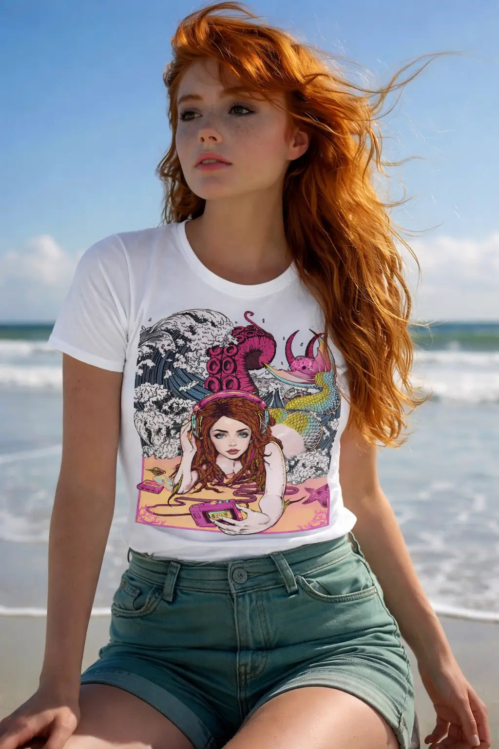 Beach Mermaid Graphic Tee Shirt, Hoodie Sweatshirt