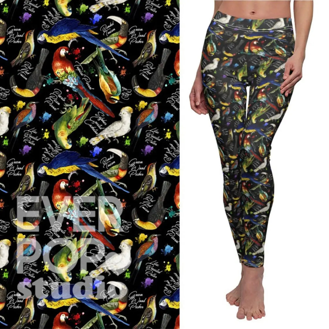 Tropical Bird Leggings: Parrot Print Yoga Pants, Fitness Apparel