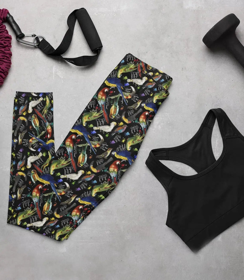 Tropical Bird Leggings: Parrot Print Yoga Pants, Fitness Apparel