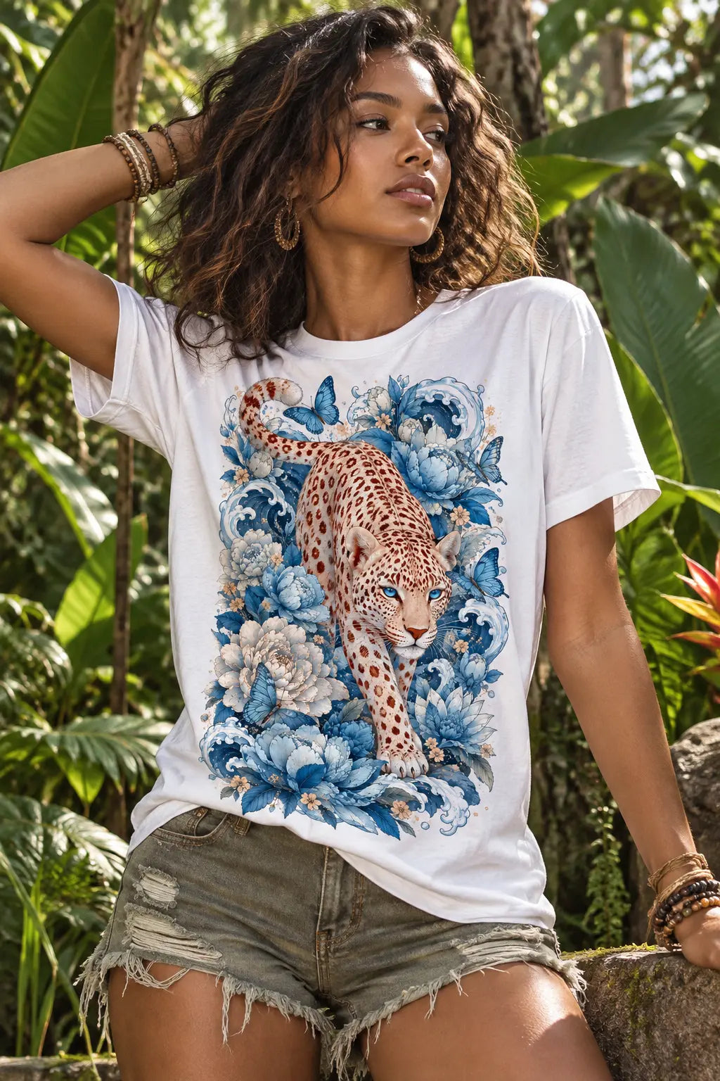Blue Leopard Graphic Tee Shirt, Hoodie Sweatshirt