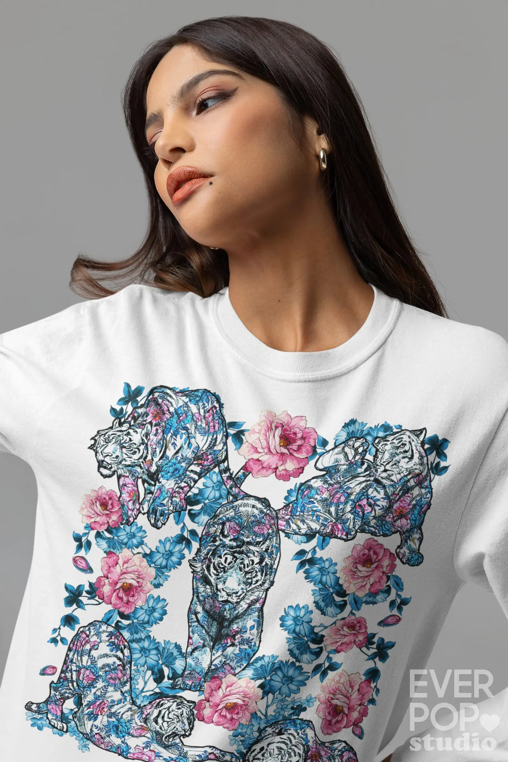 Rose Tiger Graphic Tee Shirt, Hoodie