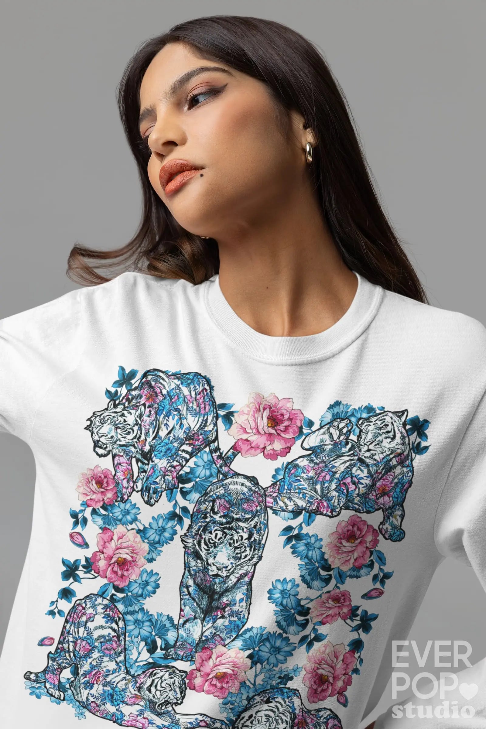 Rose Tiger Graphic Tee Shirt, Hoodie