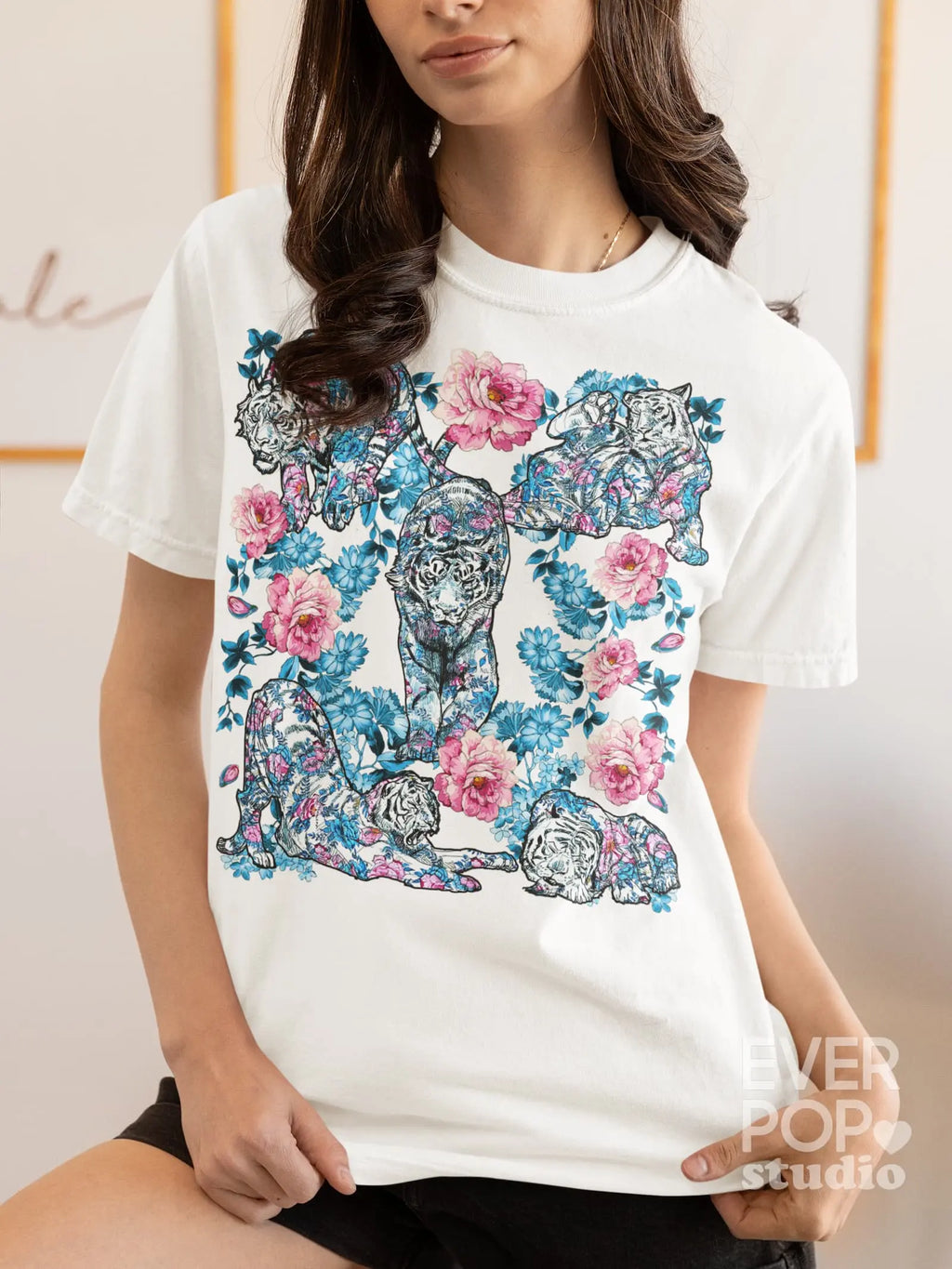 Rose Tiger Graphic Tee Shirt, Hoodie