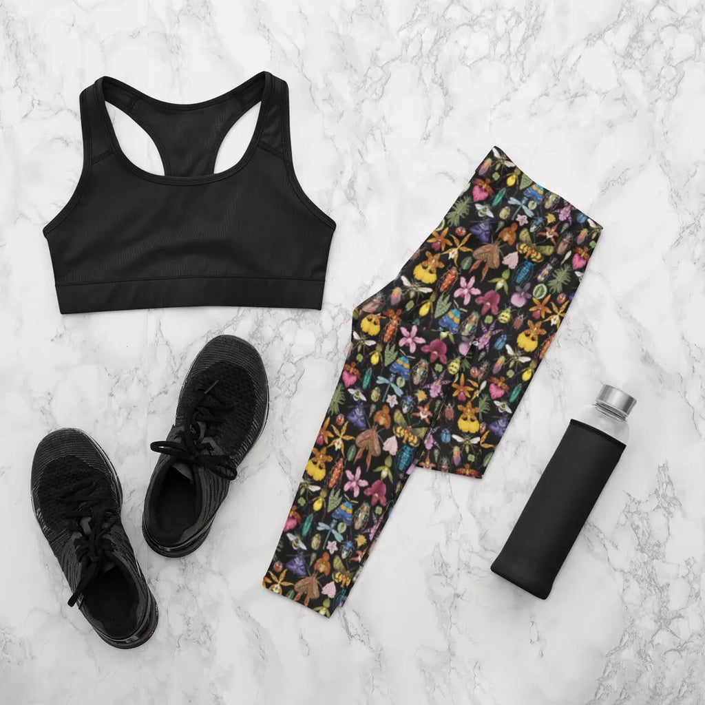 Bug Floral Leggings: Flower Print Yoga Pants, Fitness Apparel