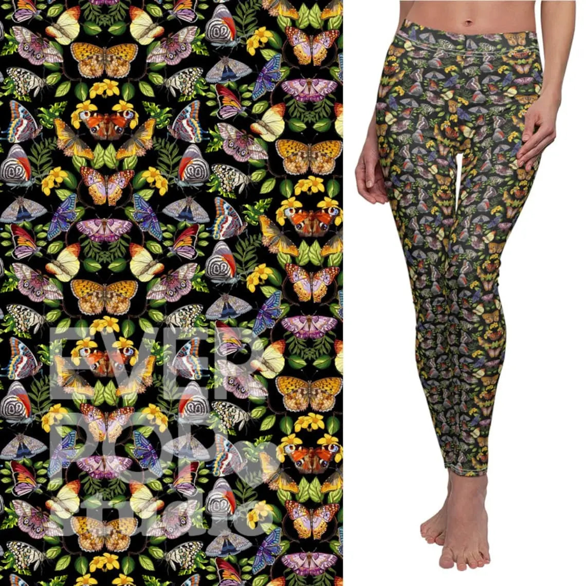Butterfly Floral Leggings: Moth Print Yoga Pants, Fitness Apparel