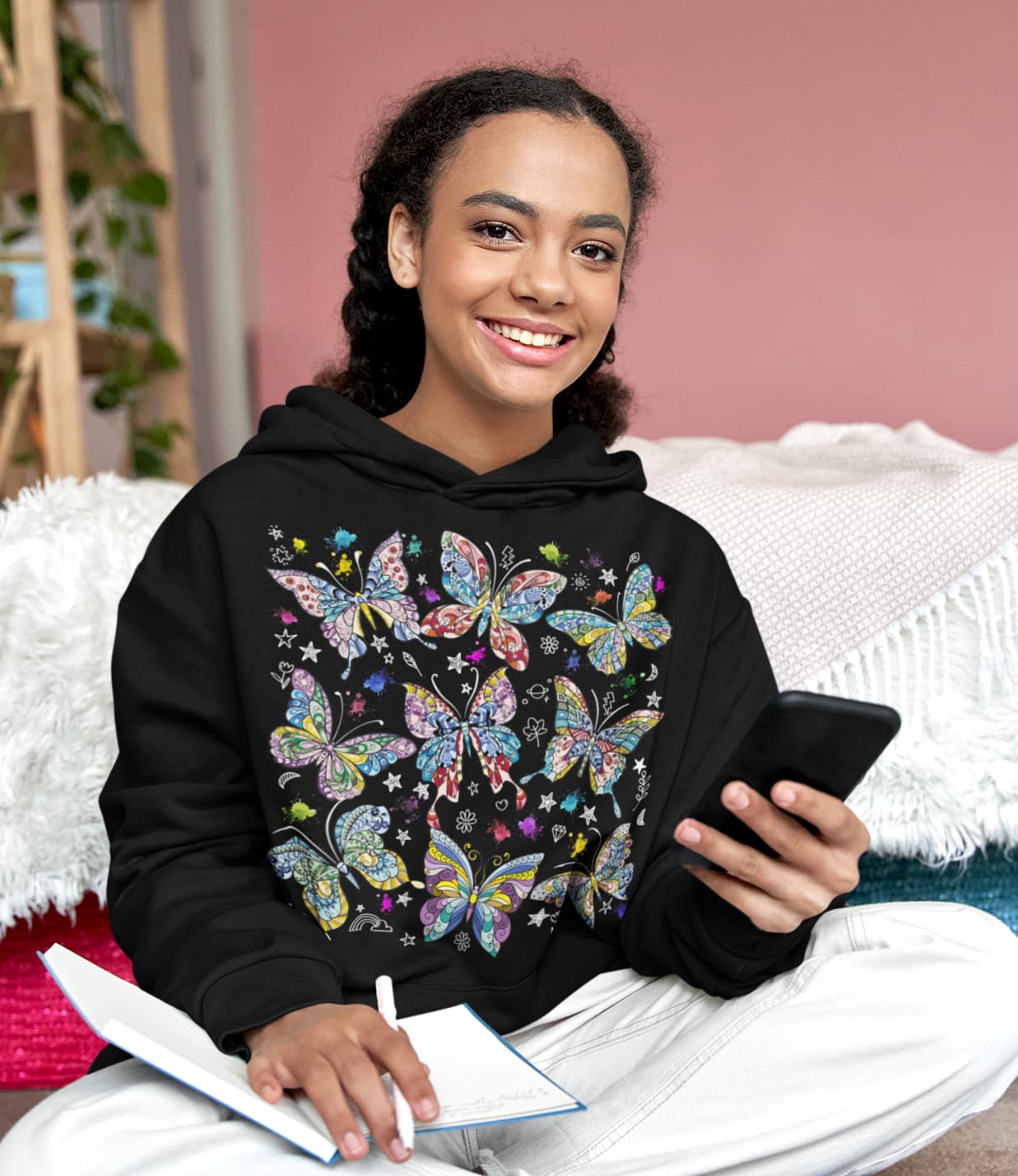 Mandala Butterfly Graphic Tee Shirt, Hoodie Sweatshirt