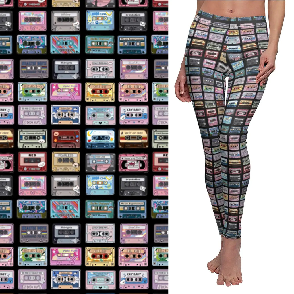 Retro Cassette Tape Leggings, Yoga Pants, Activewear for Women