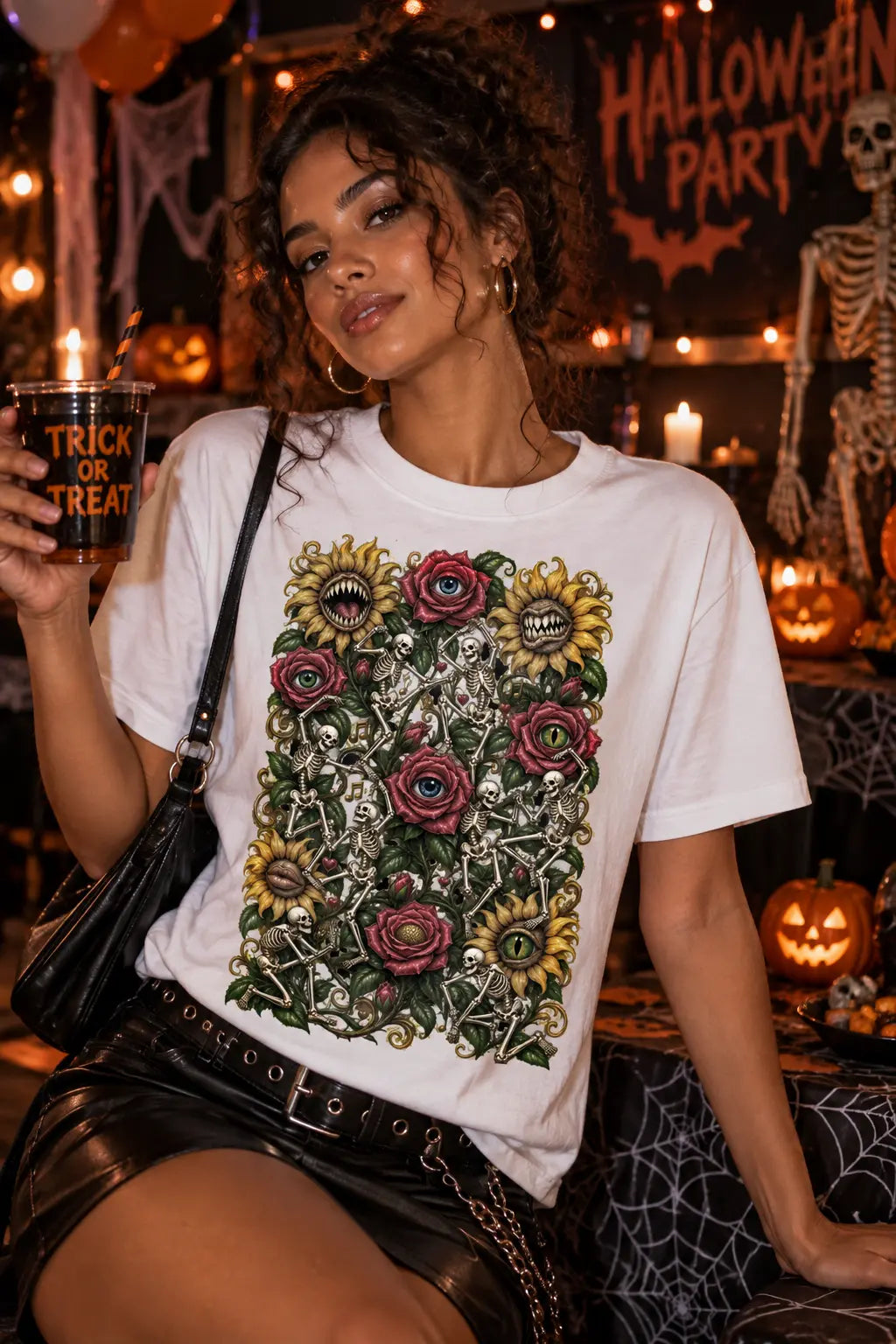 Halloween Dancing Skeletons Graphic Tee Shirt, Hoodie Sweatshirt