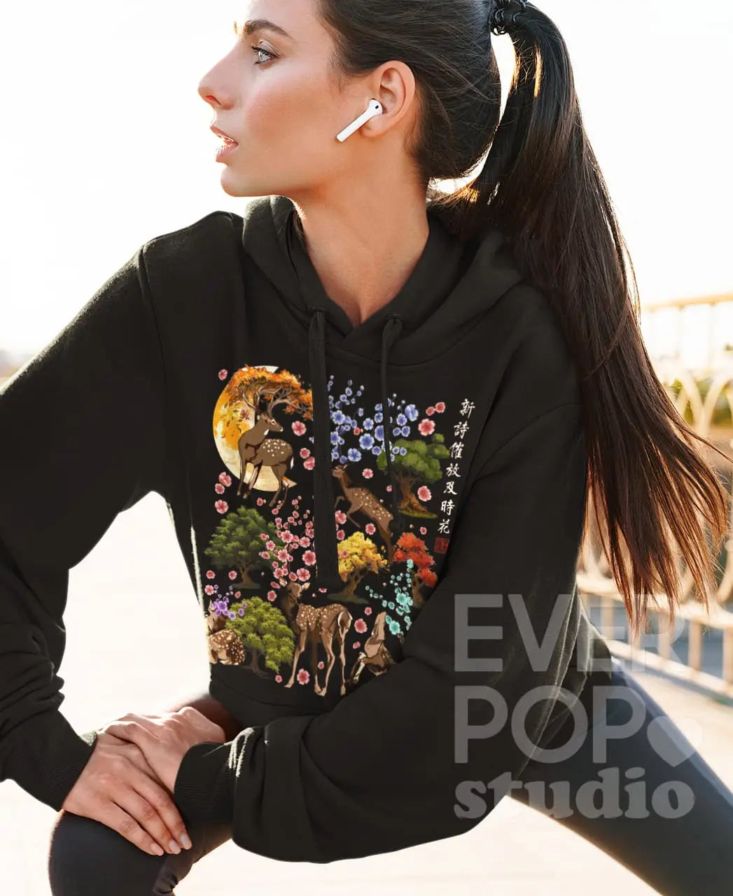 Japanese Deer Graphic Tee Shirt, Hoodie Sweatshirt