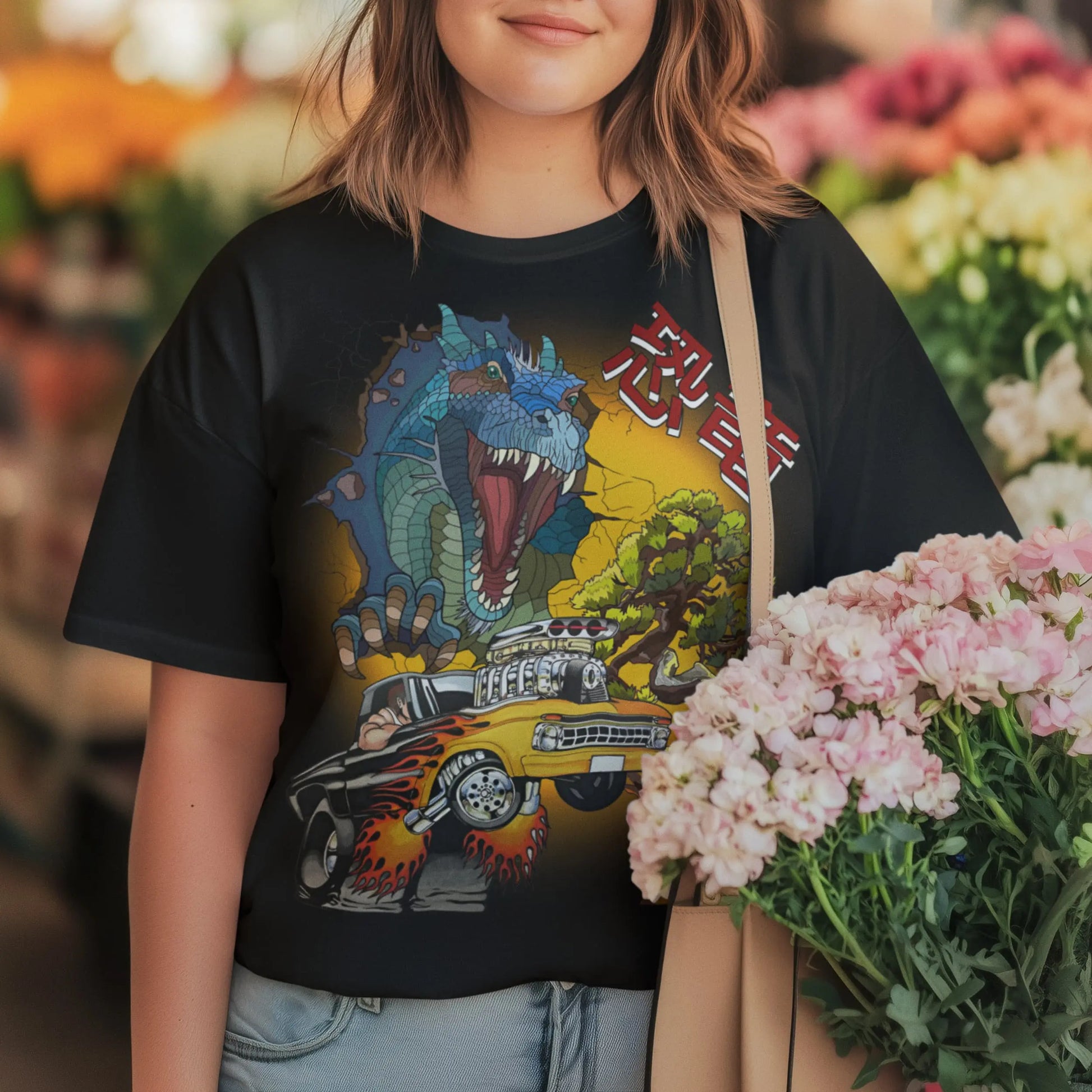 Dino car Race Graphic Tee Shirt, Hoodie Sweatshirt