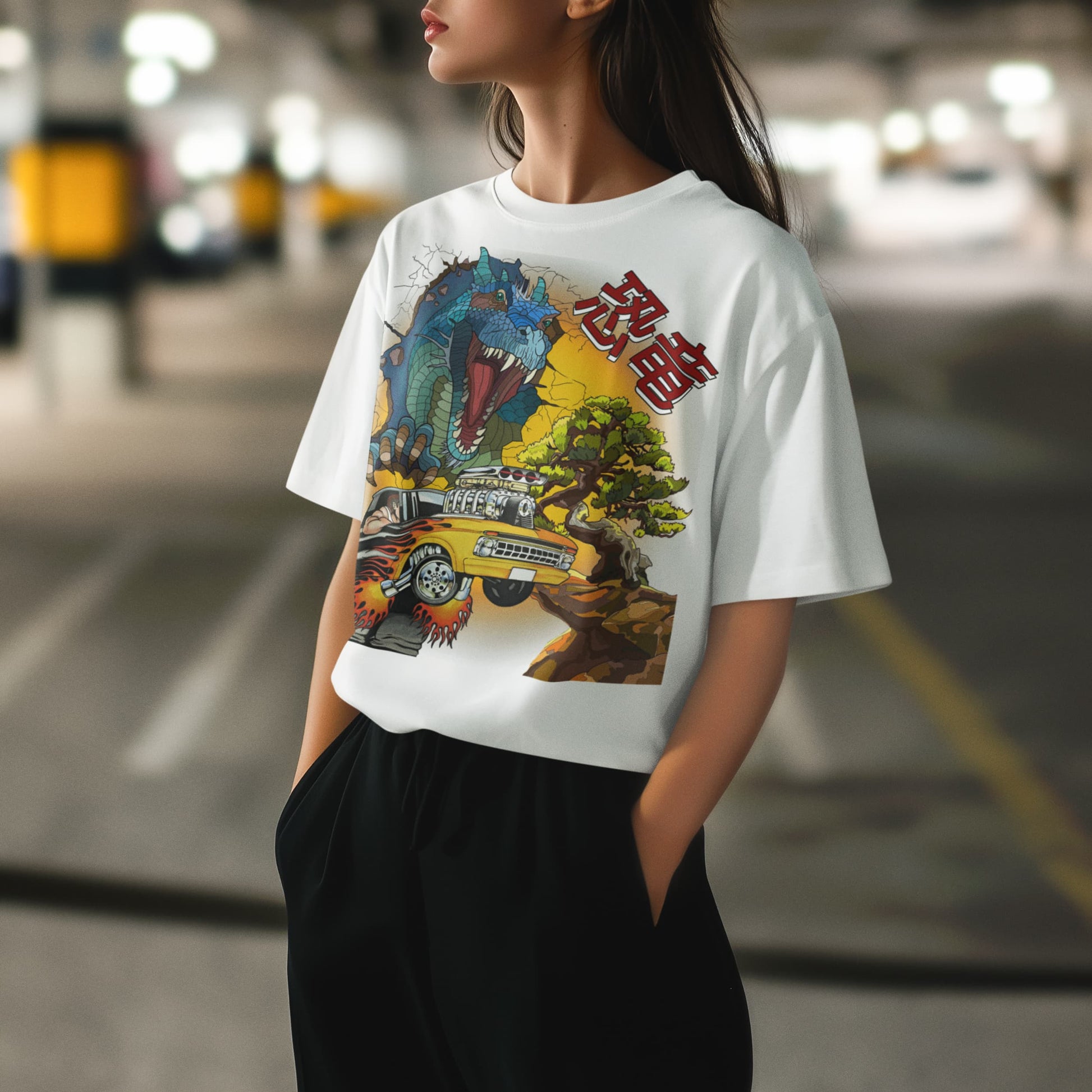 Dino car Race Graphic Tee Shirt, Hoodie Sweatshirt
