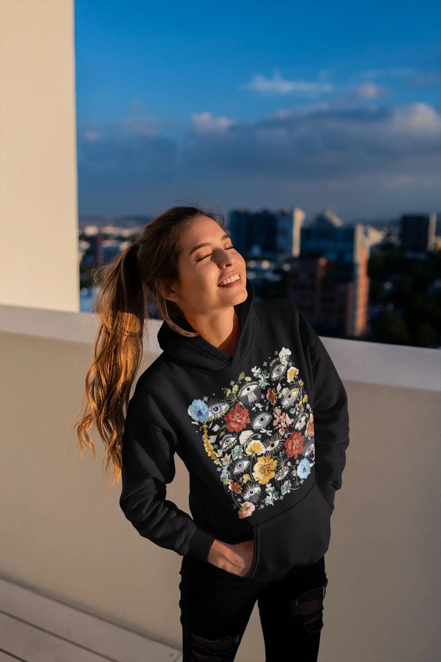 Evil Eye Floral Graphic Tee Shirt, Hoodie Sweatshirt