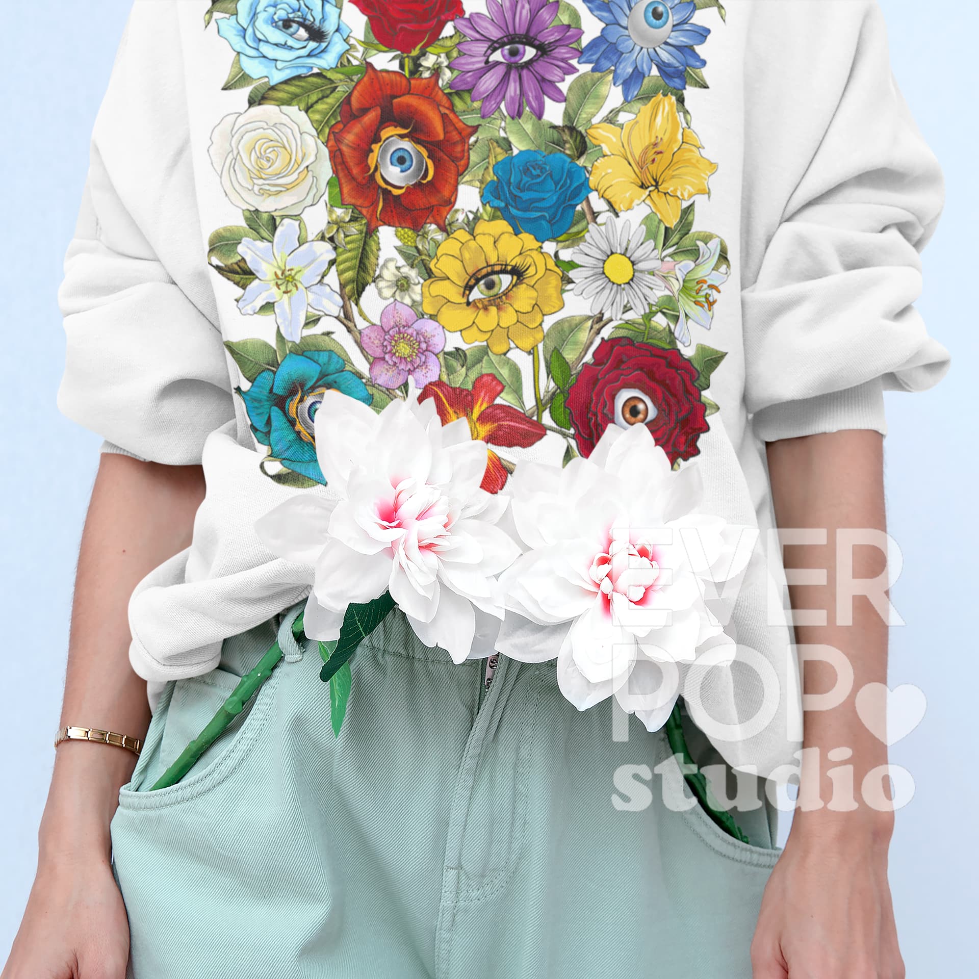 Evil Eye Flower Graphic tee Shirt, Hoodie Sweatshirt