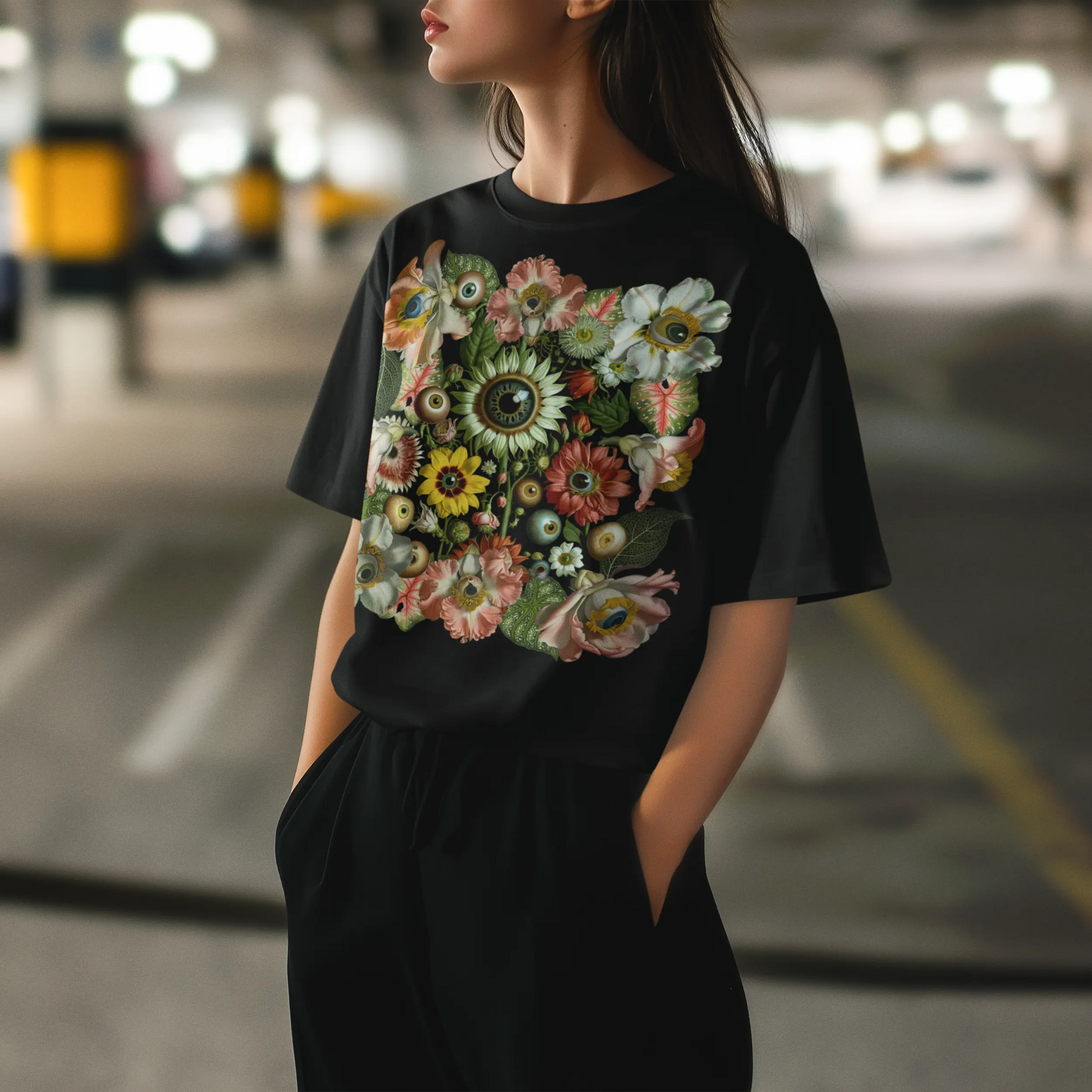 All-Seeing Garden, Surreal Floral Eye Graphic Tee Shirt, Hoodie Sweatshirt