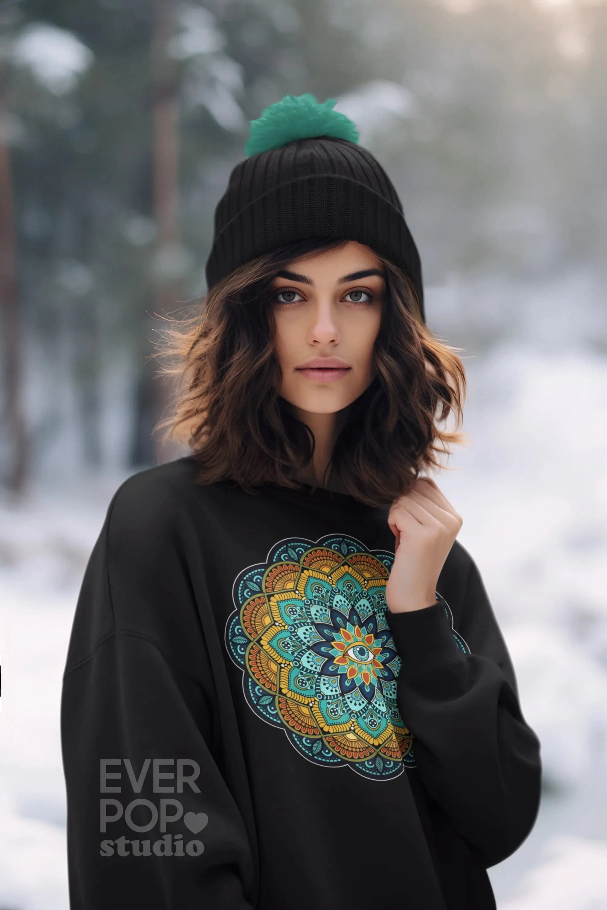 Eye Teal Mandala Graphic Tee Shirt, Hoodie Sweatshirt
