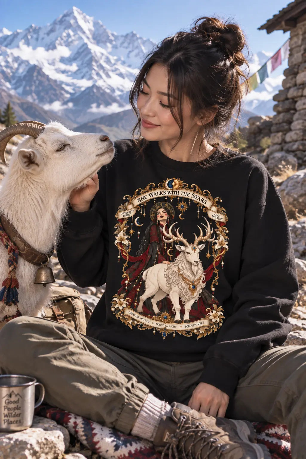 Celestial Goat Mountain Graphic Tee Shirt, Hoodie Sweatshirt