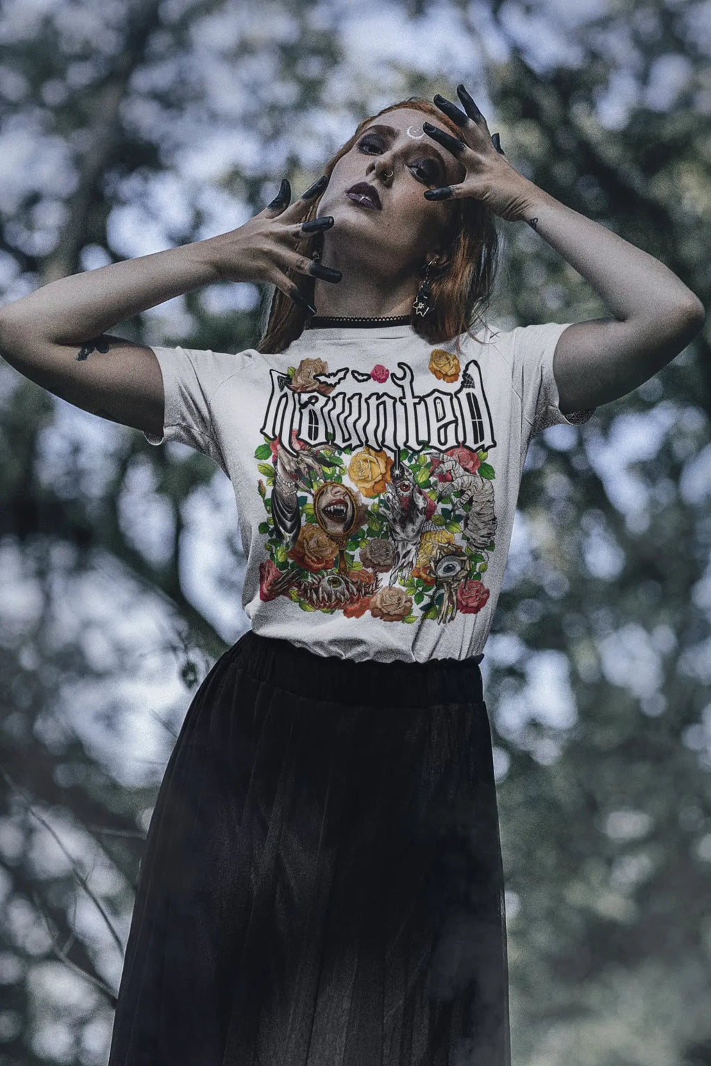 Haunted Goth  Graphic Tee Shirt, Halloween Hoodie Sweatshirt