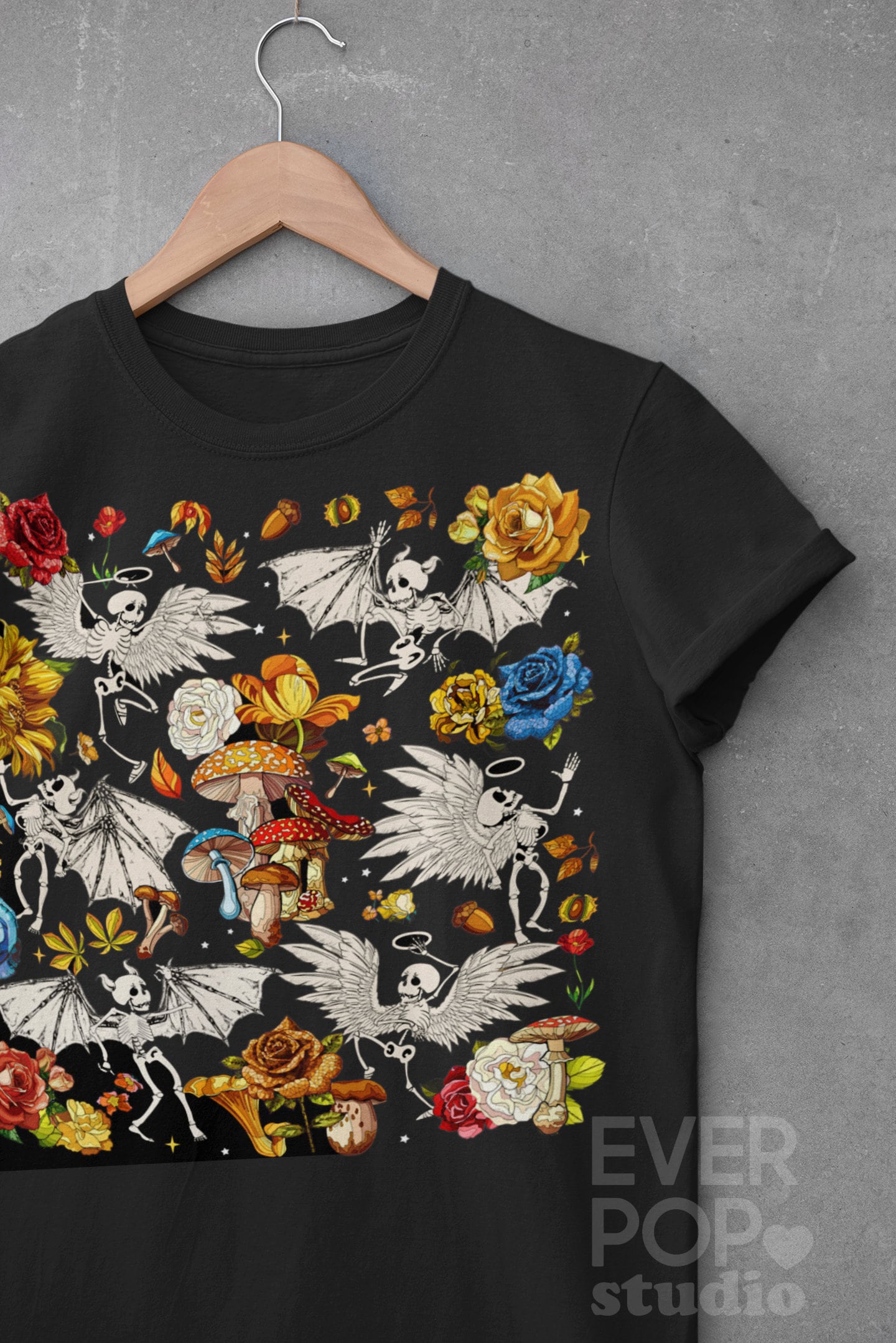 Nice Ghost Club★韓国★男女兼用 Devil Angel Skeleton T-shirt devil angel skeleton tee[charcoal] - niceghostclub
