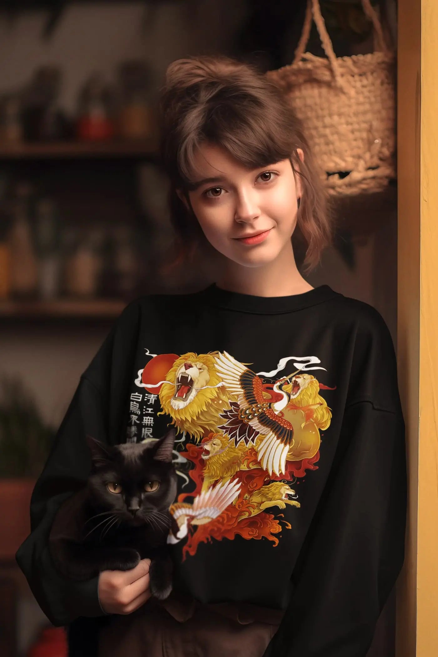 Lion Crane Graphic Tee Shirt, Hoodie Sweatshirt