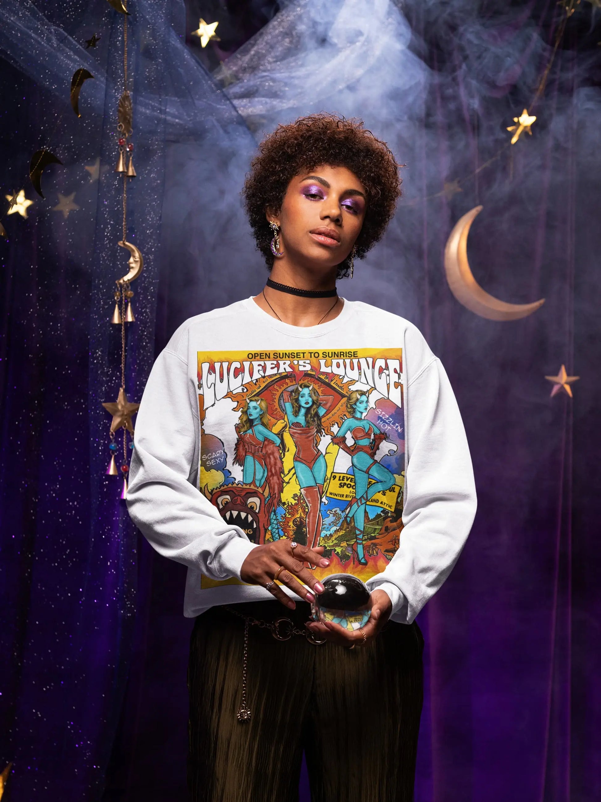 Lucifer Retro Vintage Devil Girl Pin-Up Graphic Tee Shirt, Hoodie Sweatshirt