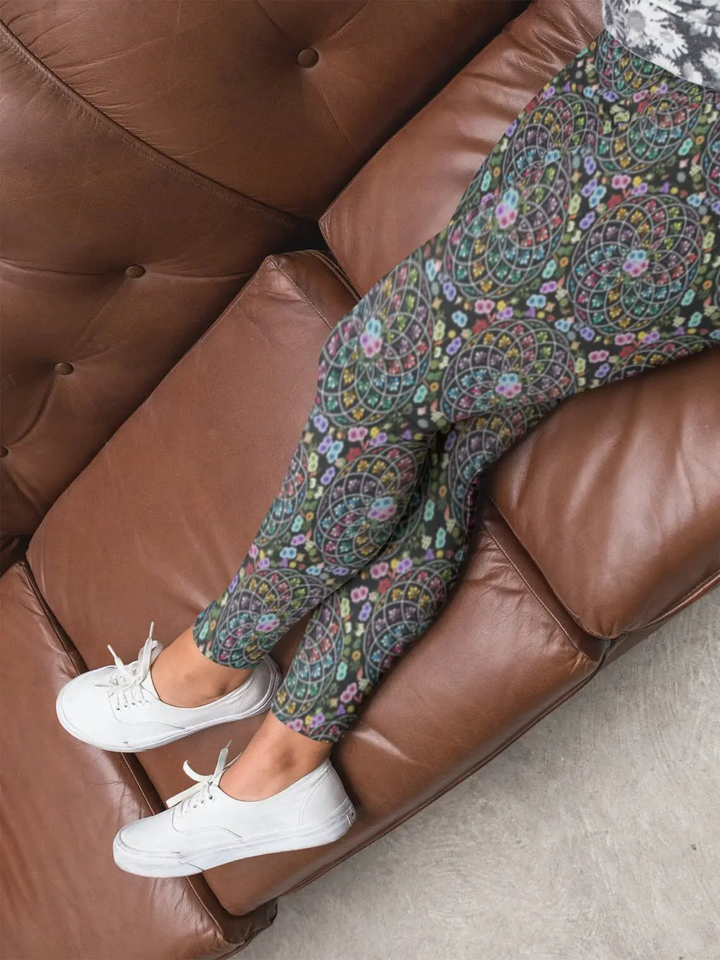 Mandala Leggings: Boho Floral Rainbow Print - Women's Activewear