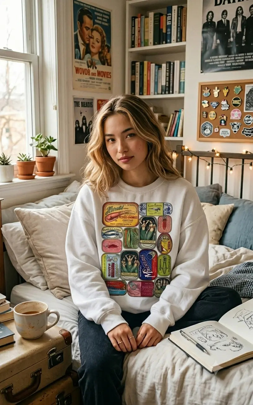 Retro Canned Mermaid Graphic Tee shirt, Hoodie Sweatshirt