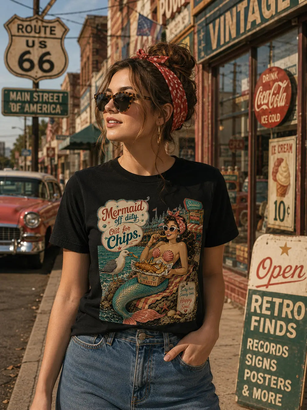 Retro Mermaid Off Duty Graphic Tee Shirt, Hoodie Sweatshirt