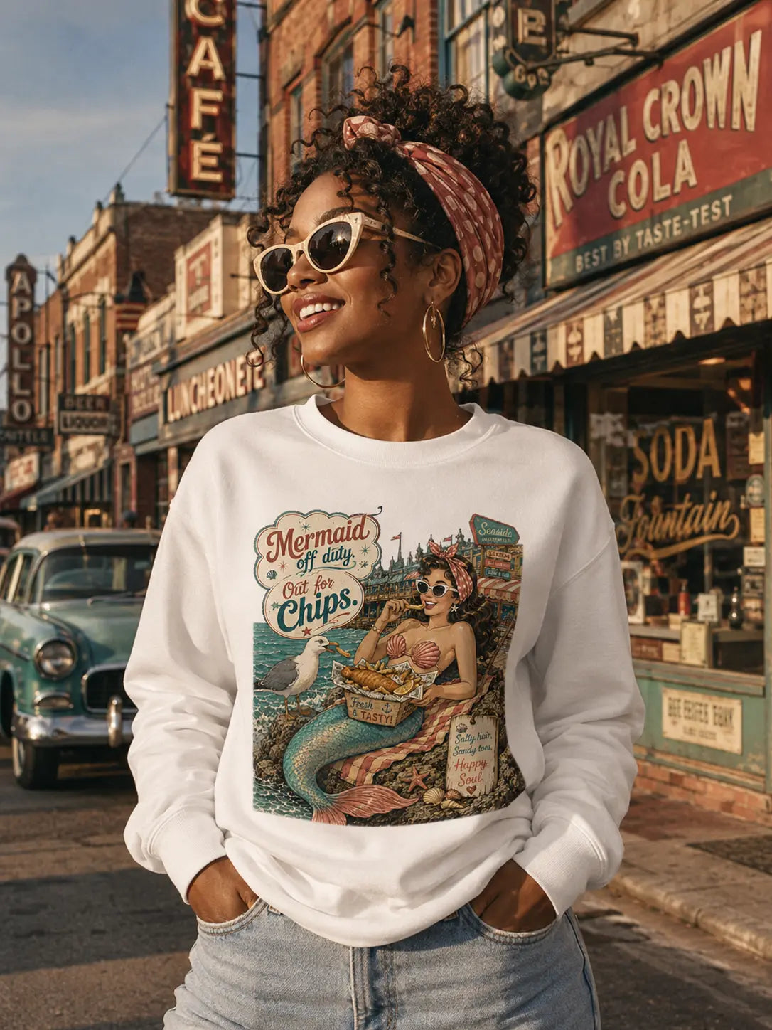 Retro Mermaid Off Duty Graphic Tee Shirt, Hoodie Sweatshirt