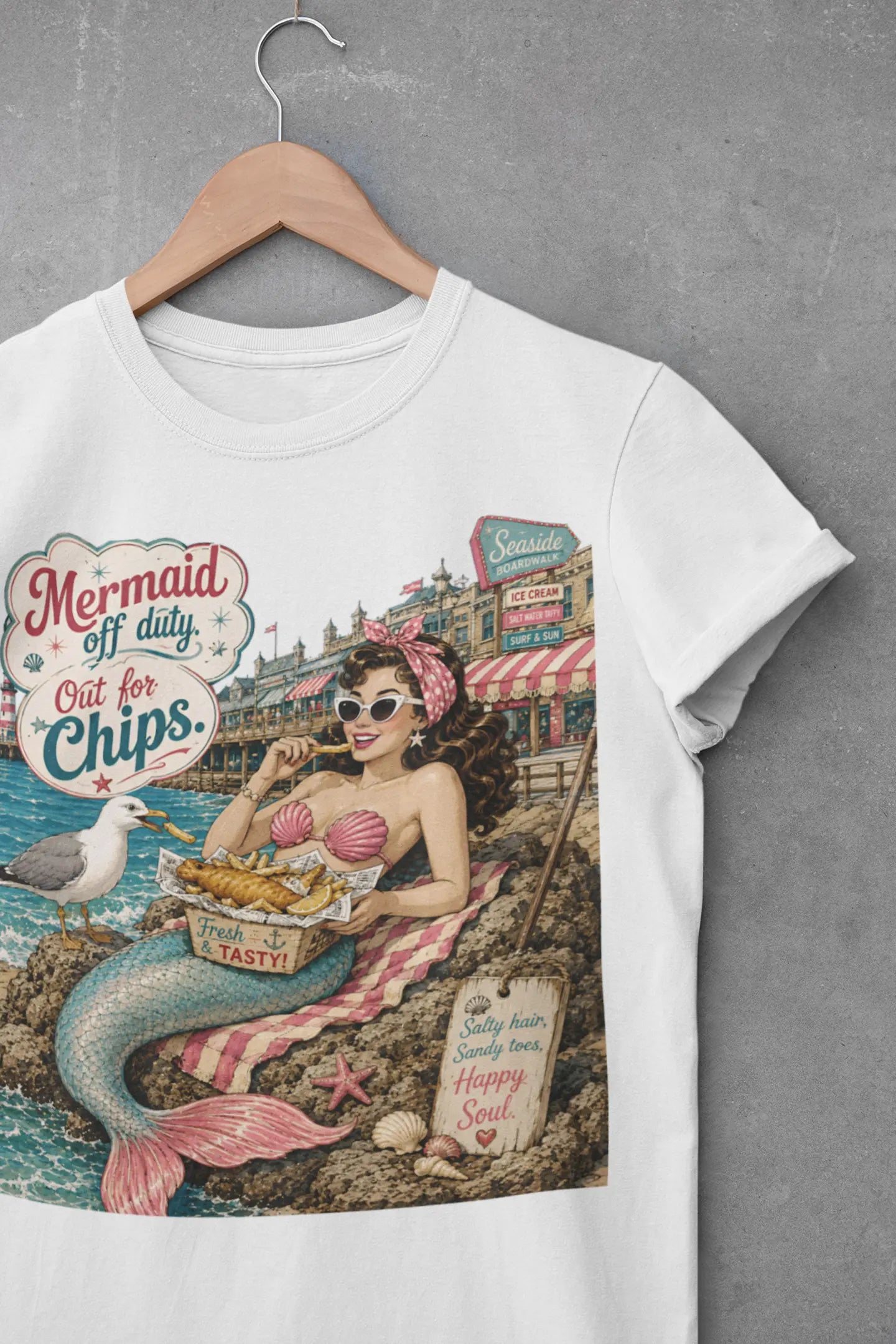 Retro Mermaid Off Duty Graphic Tee Shirt, Hoodie Sweatshirt