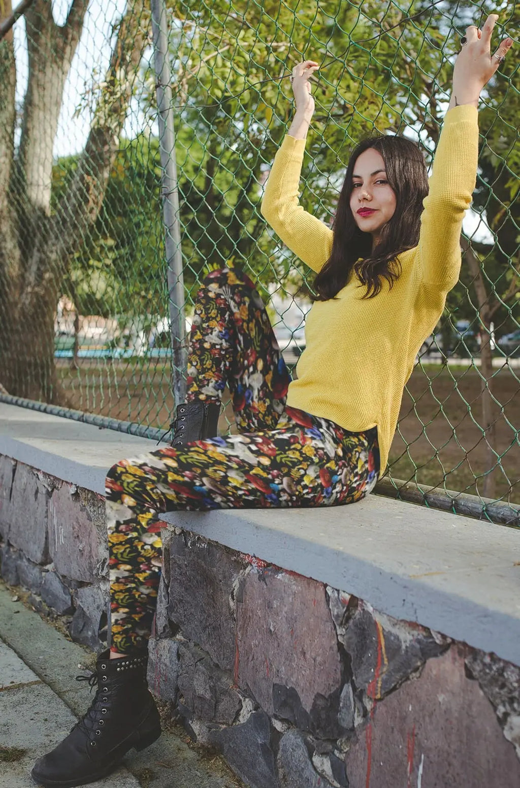 Mushroom Leggings: Cottagecore Botanical Print, Elastic Waist