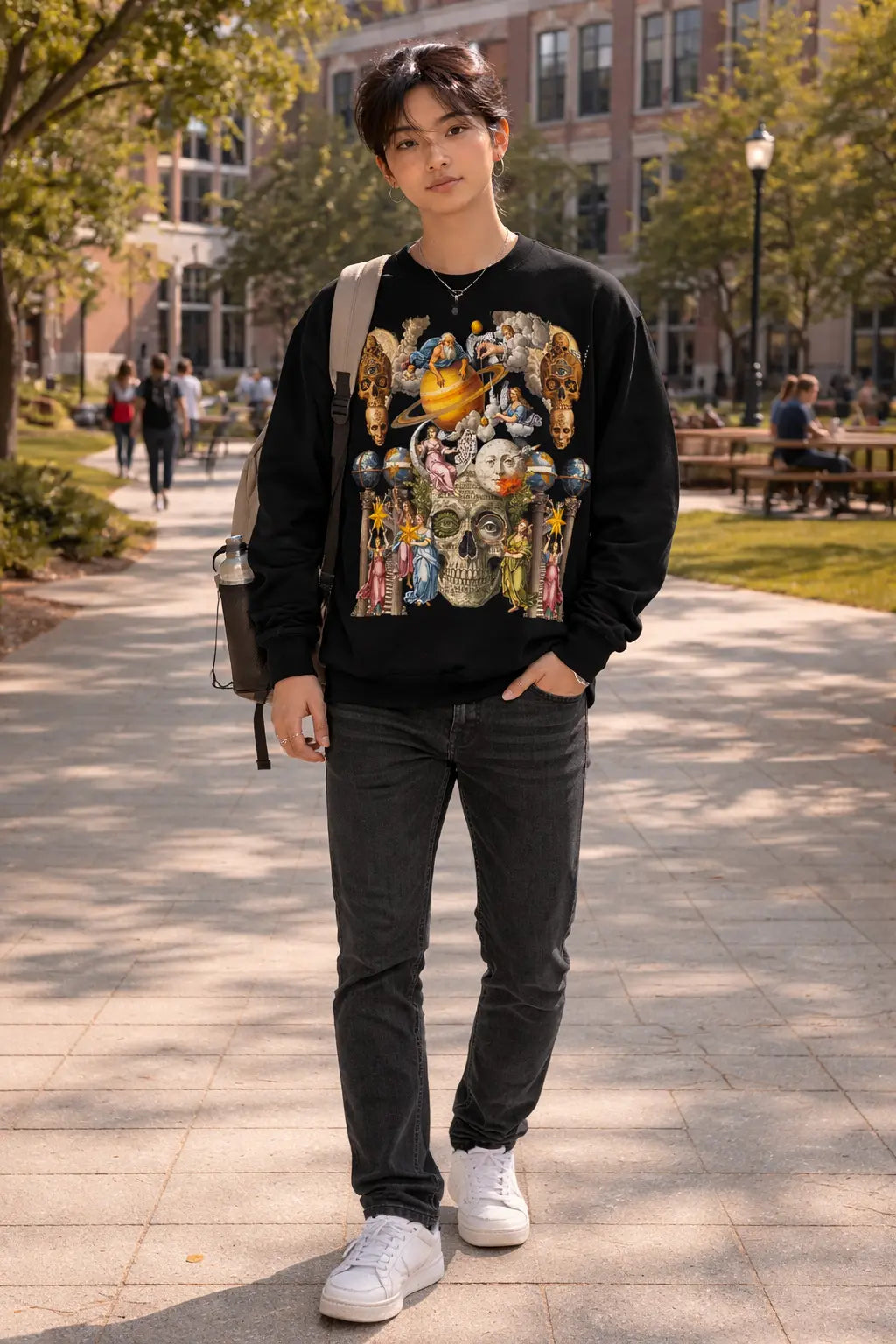 Celestial Dominion, Cosmic Skull & Angel Graphic Tee Shirt, Hoodie Sweatshirt