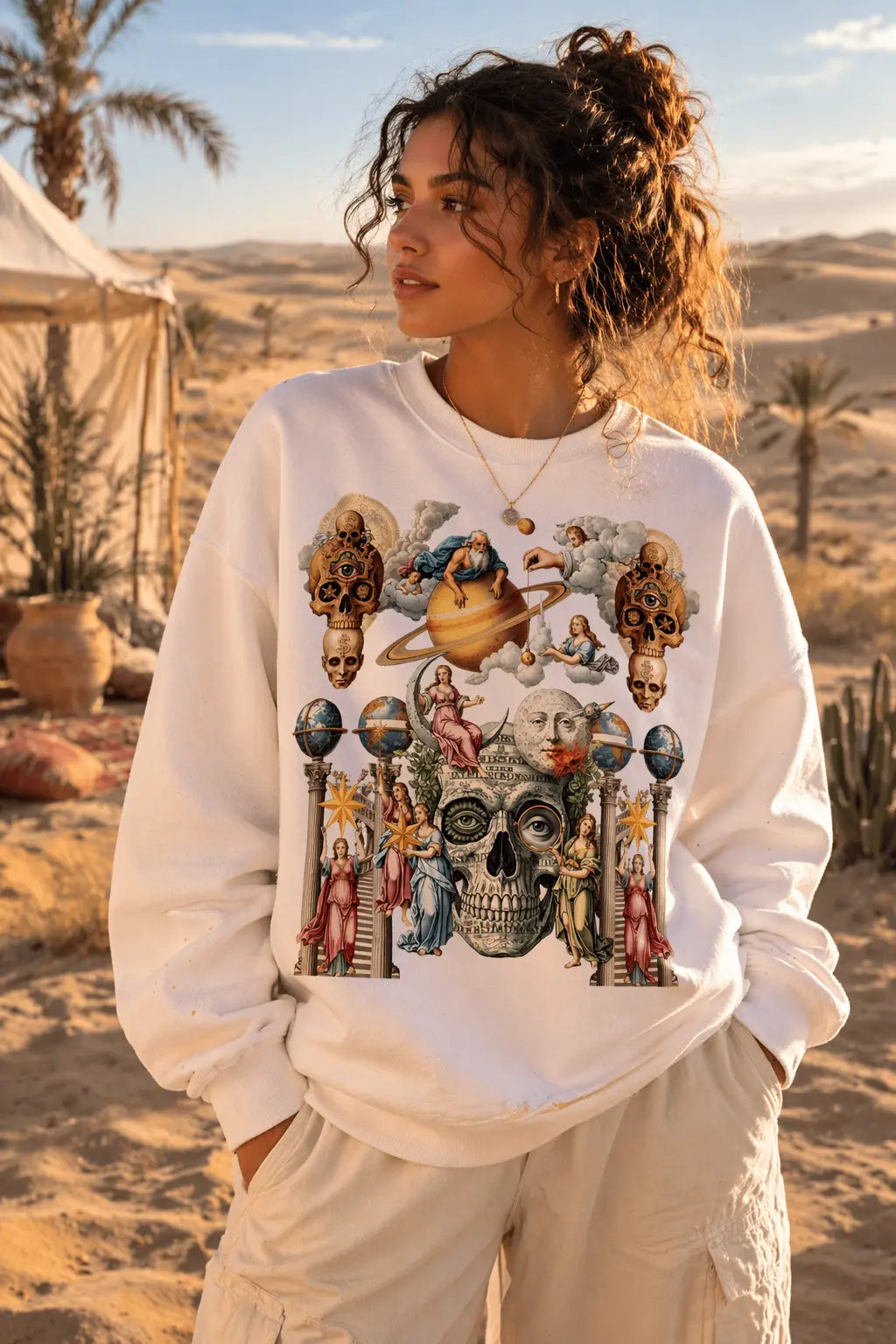 Celestial Dominion, Cosmic Skull & Angel Graphic Tee Shirt, Hoodie Sweatshirt