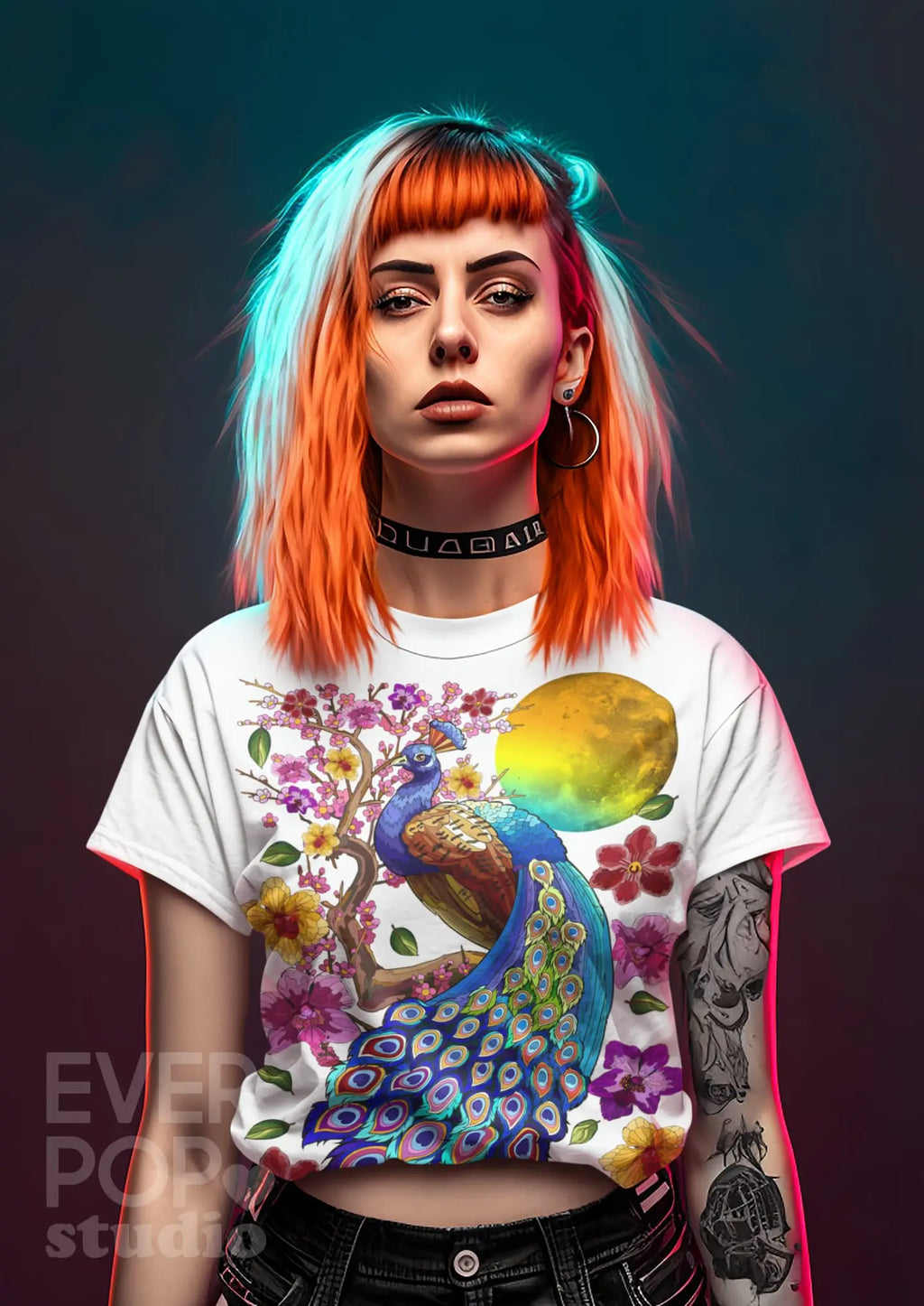 Peacock Cherry Blossom Graphic Tee Shirt, Hoodie Sweatshirt