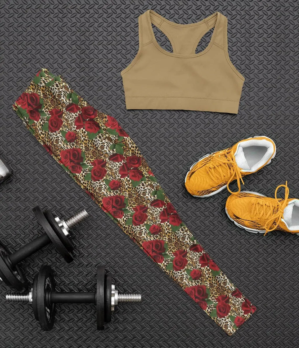 Leopard Print Leggings: Rose Floral Cheetah Yoga Pants