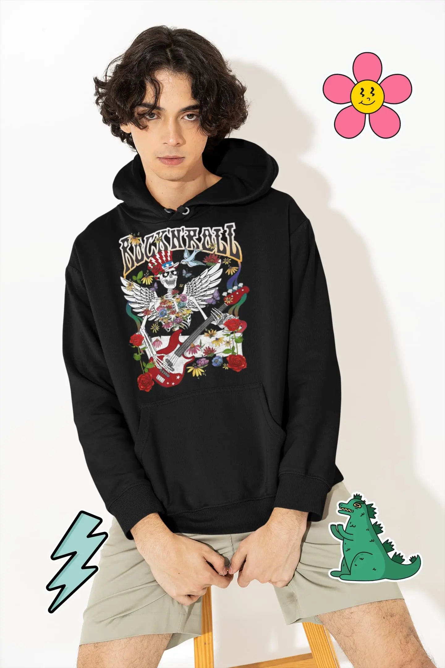 Skeleton Rock and Roll Graphic Tee Shirt, Hoodie Sweatshirt