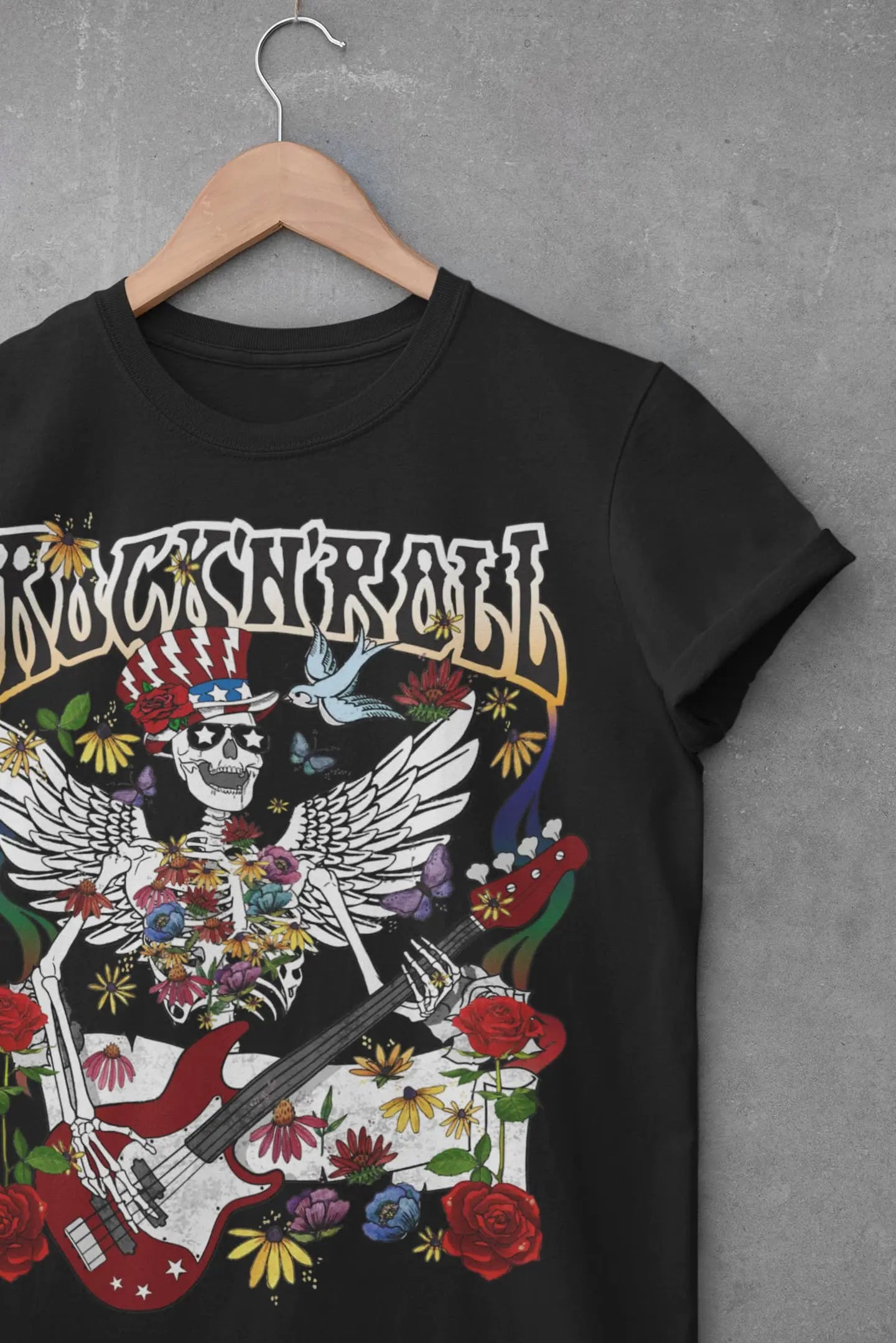 Skeleton Rock and Roll Graphic Tee Shirt, Hoodie Sweatshirt