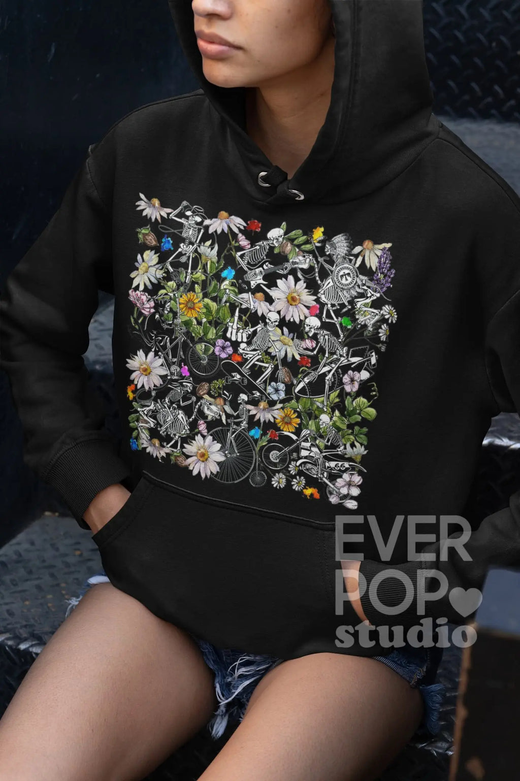 Goth Skeleton Graphic Tee Shirt, Hoodie Sweatshirt