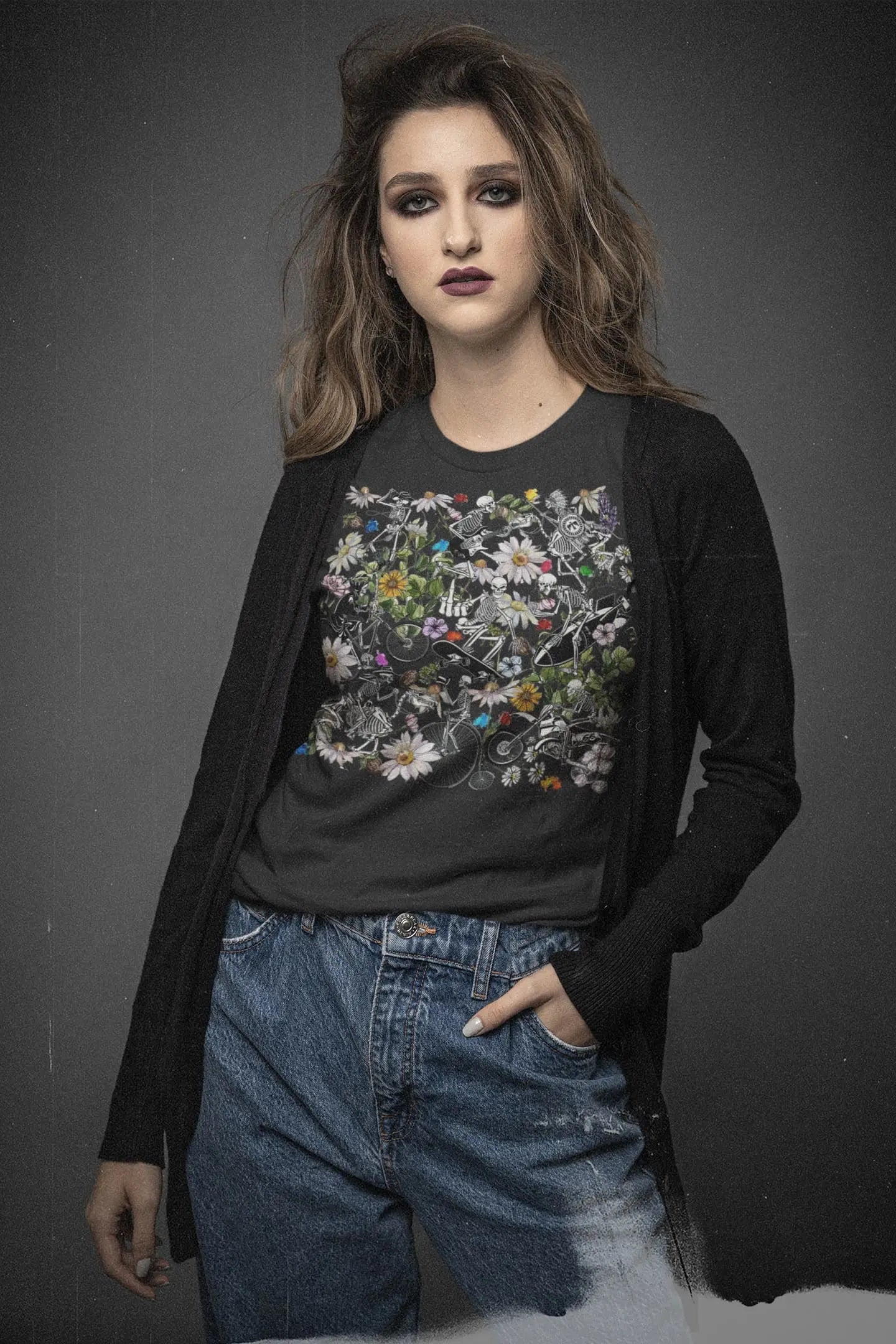 Goth Skeleton Graphic Tee Shirt, Hoodie Sweatshirt