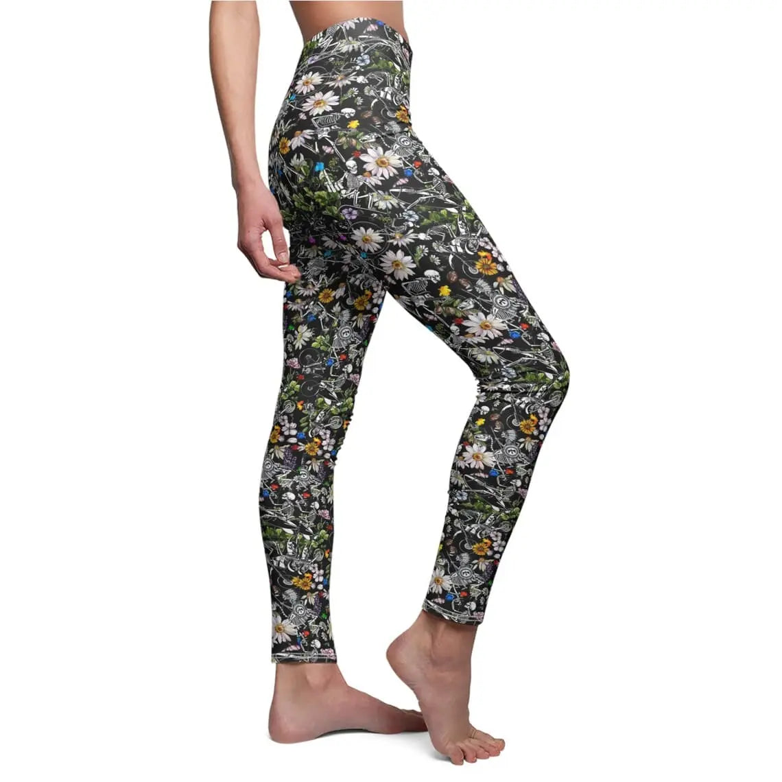 Floral Skeleton Leggings: Gothic Yoga Pants, Gym Workout Clothes