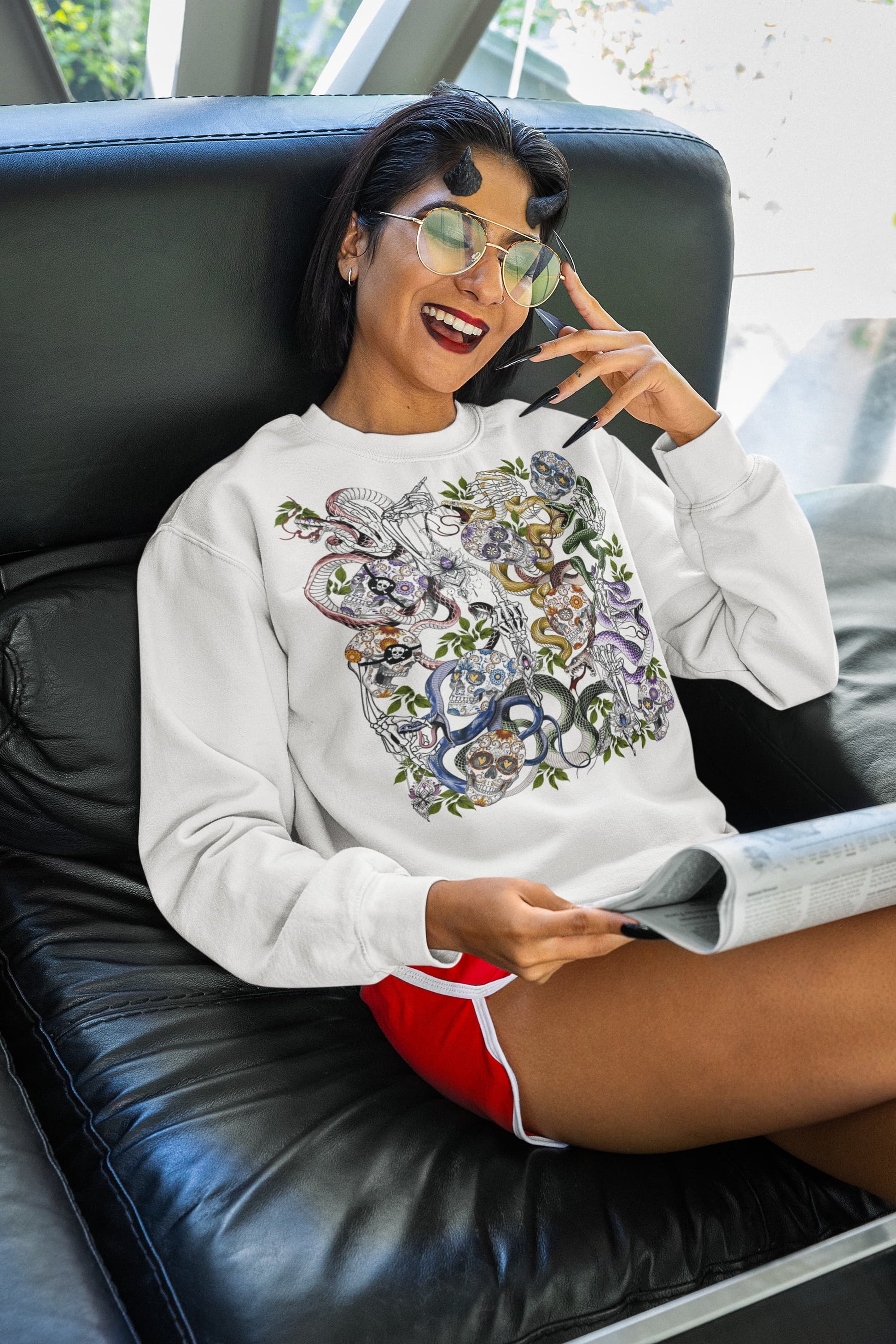 Sugar Skull Snake Graphic Tee Shirt, Hoodie Sweatshirt