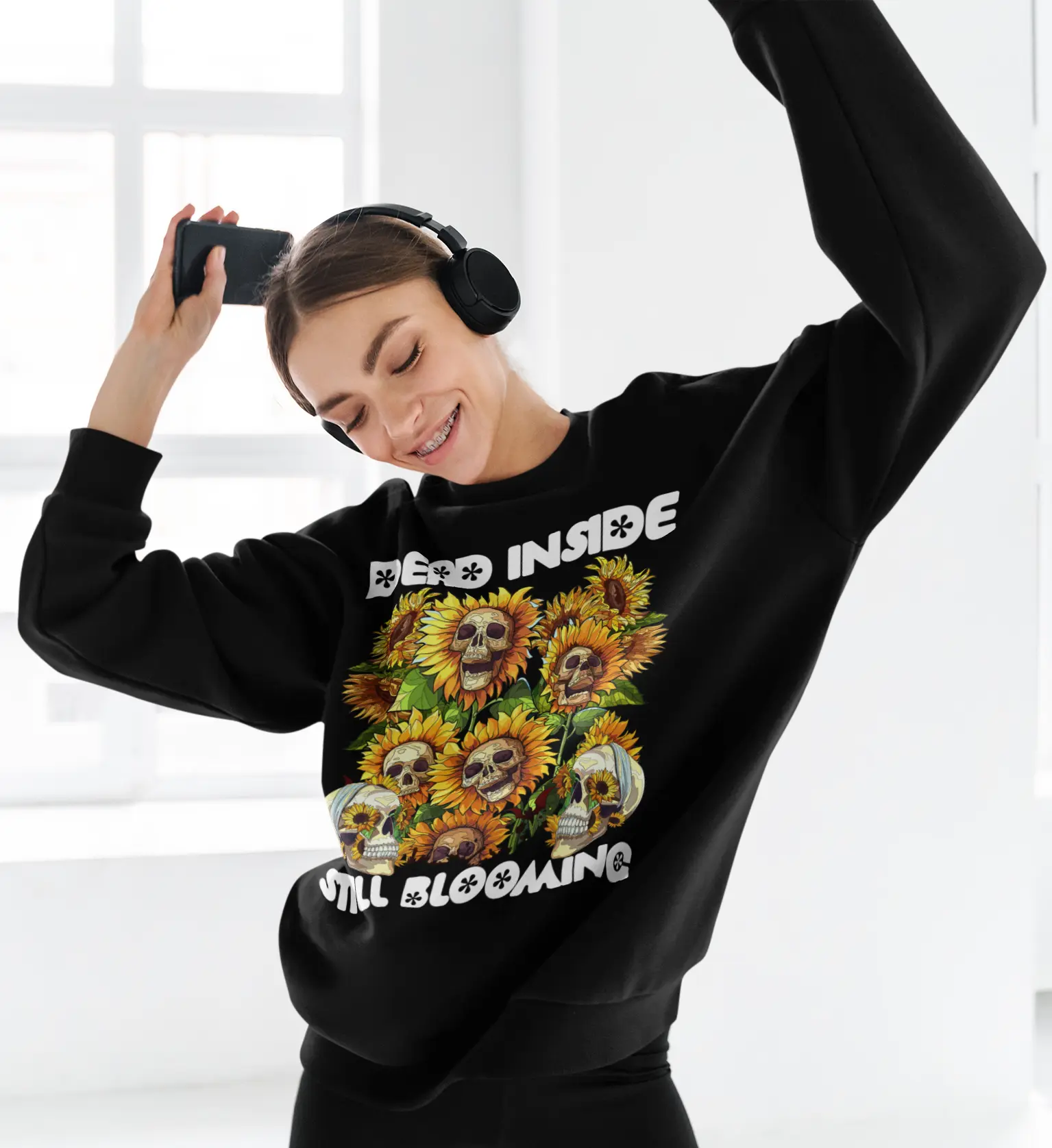 Gothic Sunflower Skull Graphic Tee Shirt, Hoodie Sweatshirt