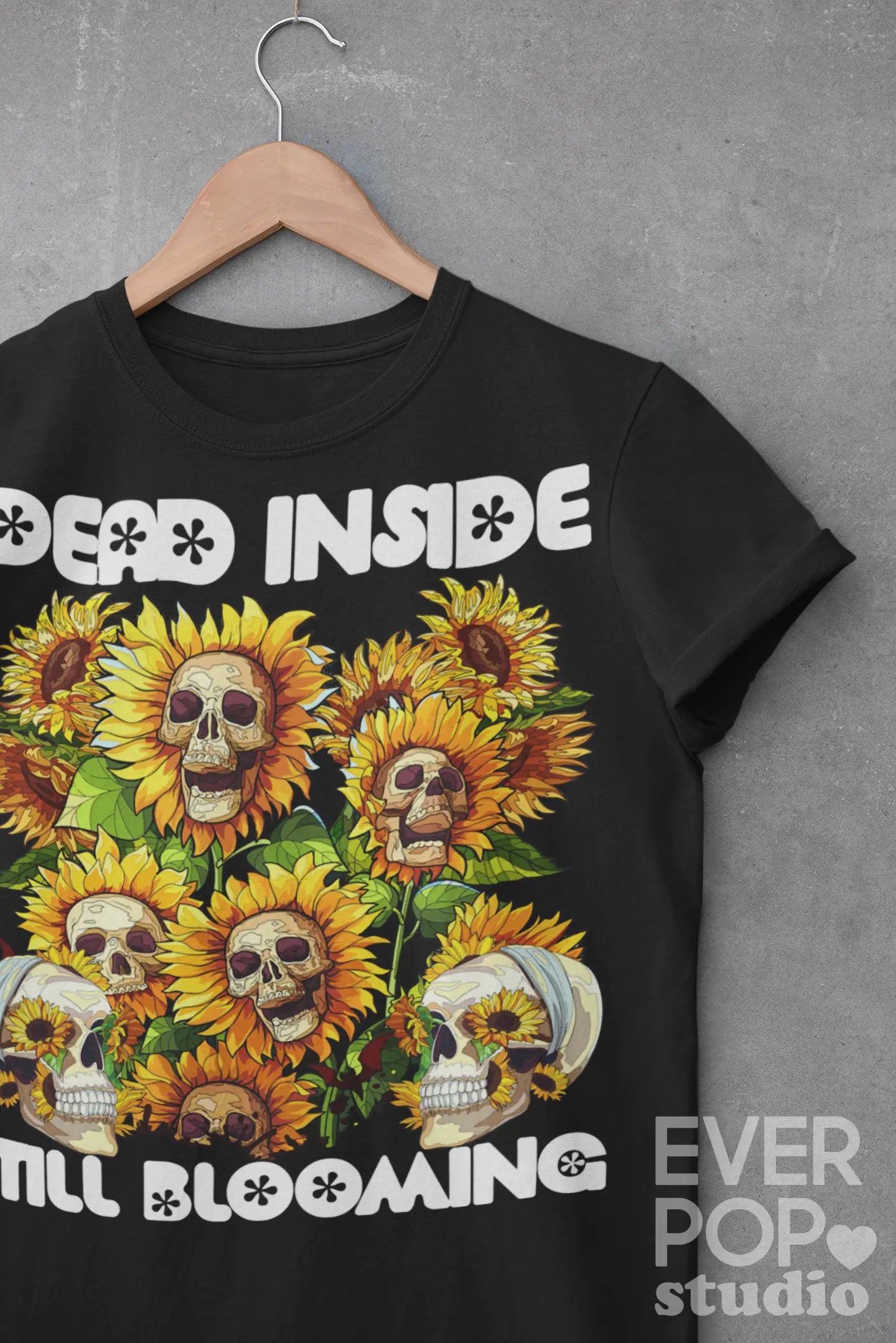 Gothic Sunflower Skull Graphic Tee Shirt, Hoodie Sweatshirt