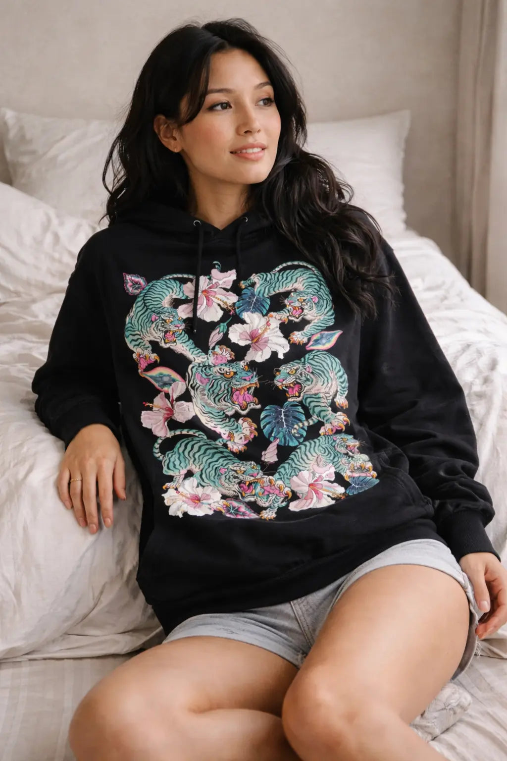 Jungle Teal Tiger Graphic Tee Shirt, Hoodie Sweatshirt