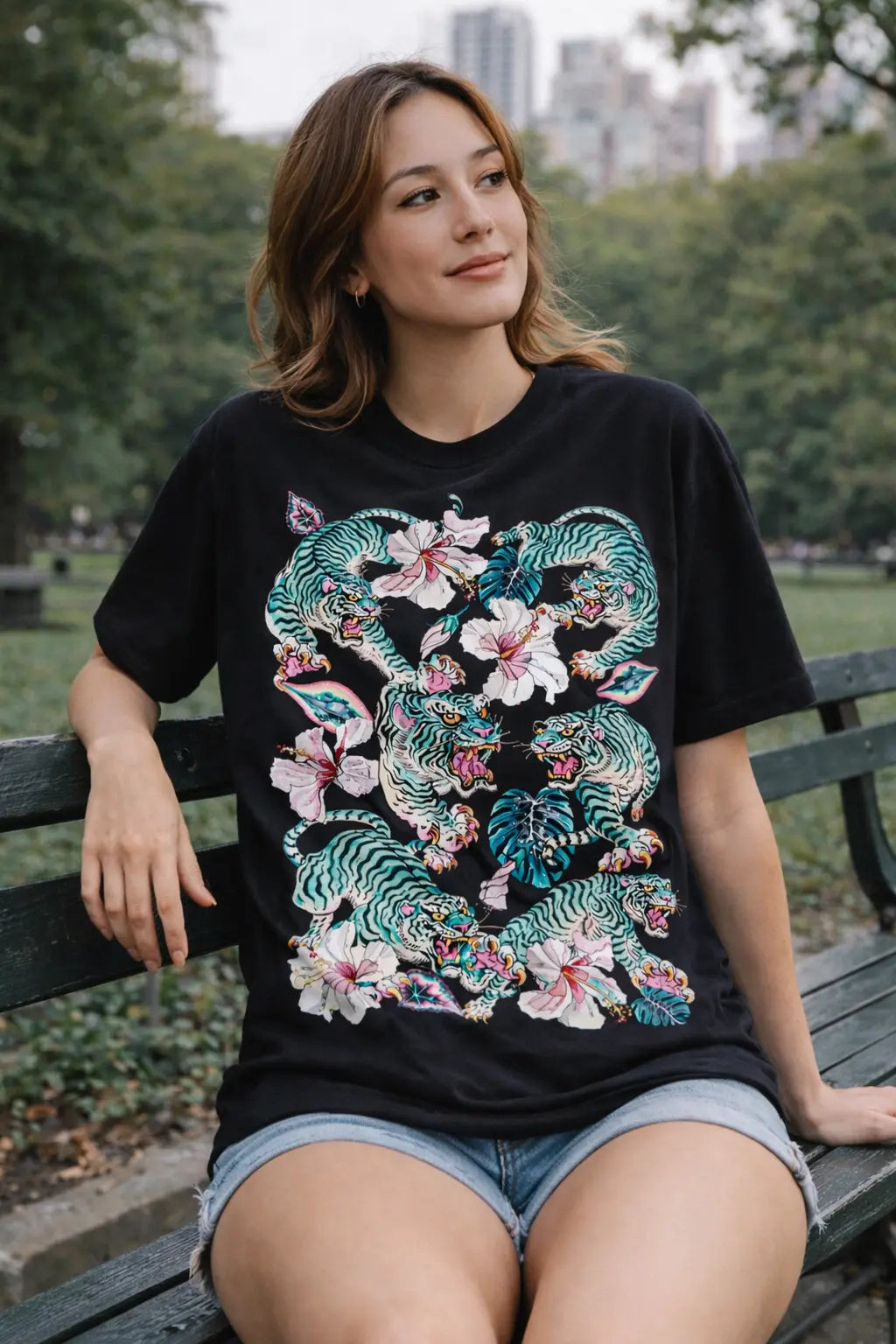 Jungle Teal Tiger Graphic Tee Shirt, Hoodie Sweatshirt