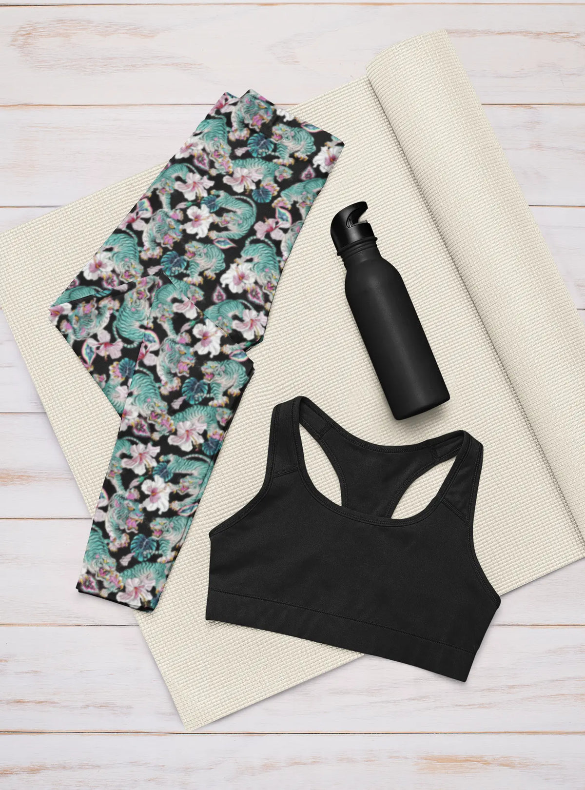 Jungle Teal Tiger Leggings, Yoga Pants, Activewear for Women