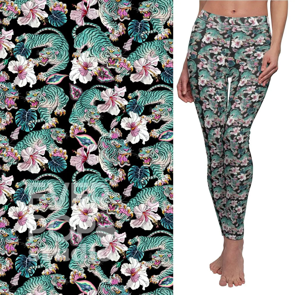 Jungle Teal Tiger Leggings, Yoga Pants, Activewear for Women
