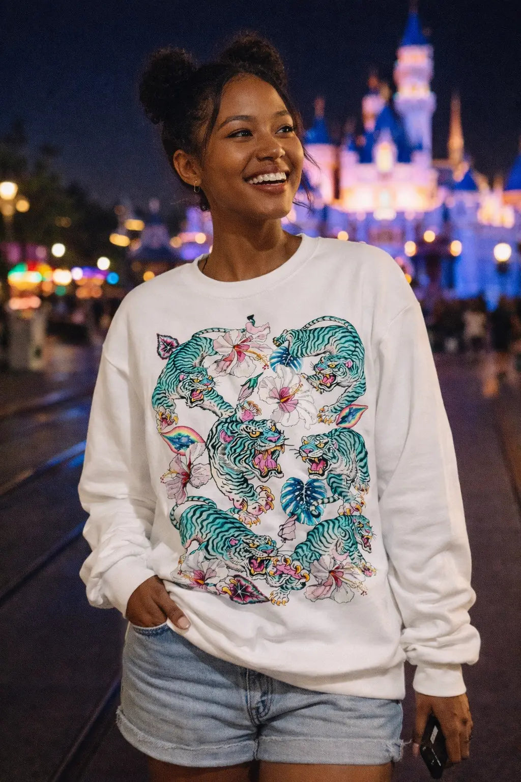Jungle Teal Tiger Graphic Tee Shirt, Hoodie Sweatshirt
