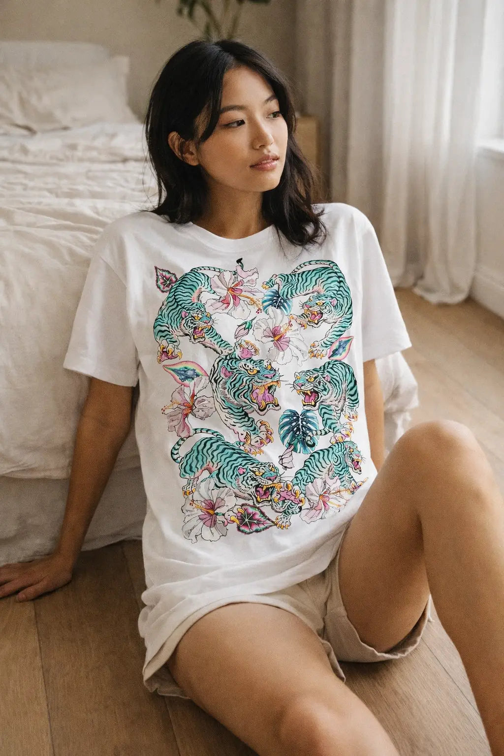 Jungle Teal Tiger Graphic Tee Shirt, Hoodie Sweatshirt