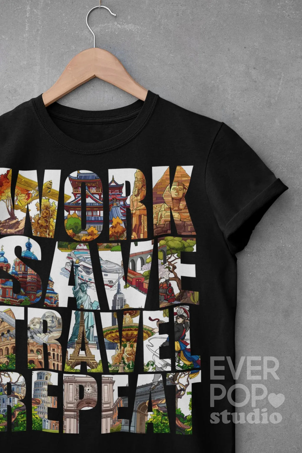 Work Save Travel Repeat  Graphic Tee Shirt, Hoodie Sweatshirt